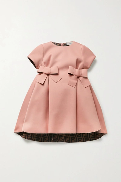 Shop Fendi Bow-embellished Pleated Neoprene Dress In Pink