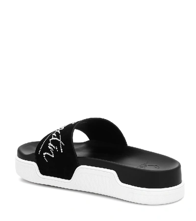 Shop Christian Louboutin Dear Pool Embellished Suede Slides In Black