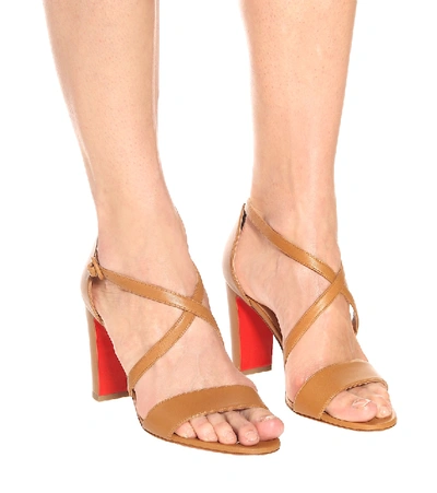 Shop Christian Louboutin Loubi Bee 85 Leather Sandals In Brown