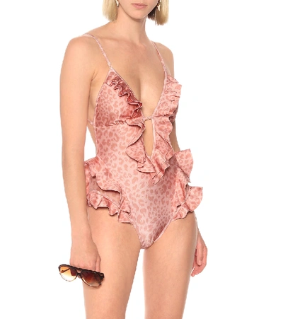 Shop Zimmermann Leopard-print Swimsuit In Pink