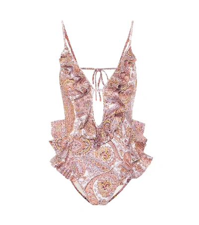 Shop Zimmermann Waterfall Paisley Swimsuit In Pink