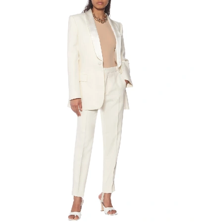 Wardrobe.nyc Wardrobe. Nyc Womens Off-white Tapered High-rise Wool And Silk Tuxedo Trousers S In White