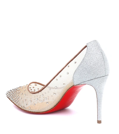 Shop Christian Louboutin Follies Strass Embellished Mesh Pumps In Silver