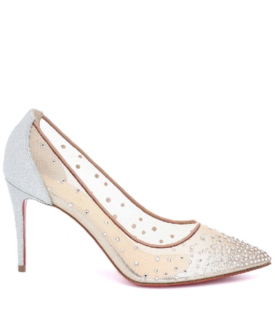 Shop Christian Louboutin Follies Strass Embellished Mesh Pumps In Silver