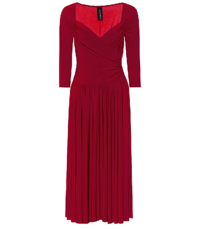 Shop Norma Kamali Super Flair Stretch-jersey Midi Dress In Red