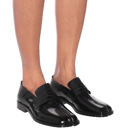 Shop Maison Margiela Tabi Leather Loafers In Black