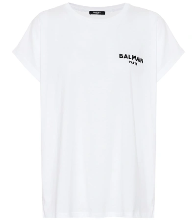 Shop Balmain Logo Cotton-jersey T-shirt In White