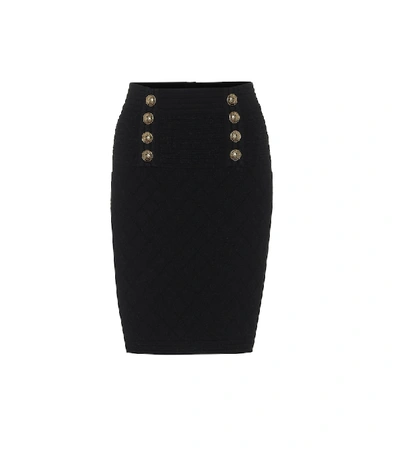 Shop Balmain Embellished Knit Pencil Skirt In Black