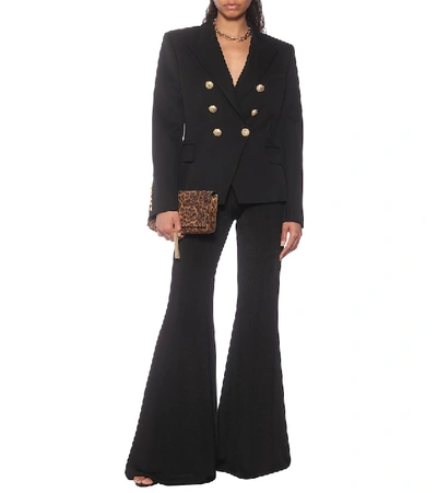 Balmain Black Double-breasted Jacket With Branded Buttons And Asymmetric Cut In Wool Woman In Black