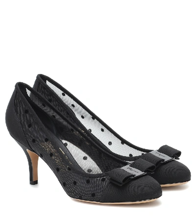 Shop Ferragamo Carla 70 Flocked Polka-dot Mesh Pumps In Black