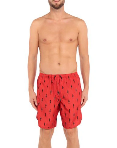Shop Neil Barrett Swim Shorts In Red