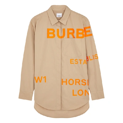 Shop Burberry Godwit Horseferry-print Cotton Shirt In Beige