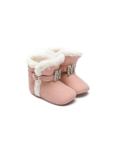 Shop Monnalisa Faux Fur Buckle Boots In Pink