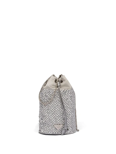 Shop Prada Crystal Embellished Mini-bag In Silver