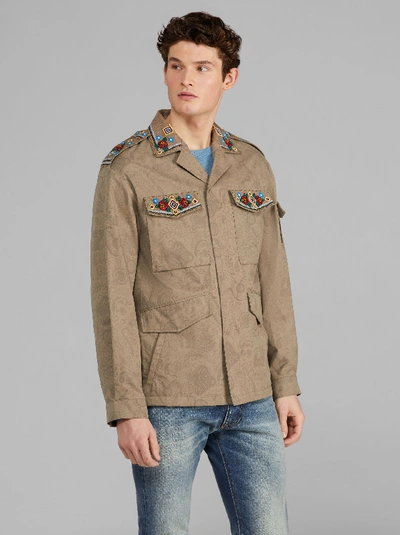 Shop Etro Field Jacket With Cross-stitch Embroidery In Beige