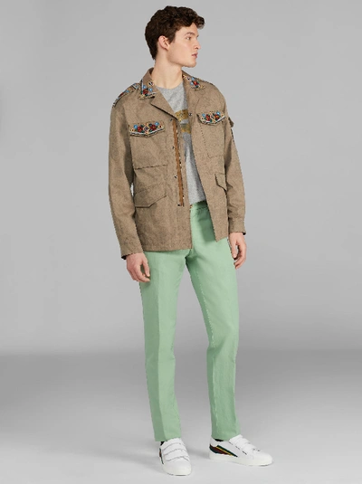 Shop Etro Cotton And Linen Chino Trousers In Green