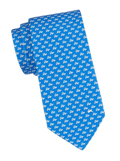 Shop Ferragamo Turtle Print Silk Tie In Blue