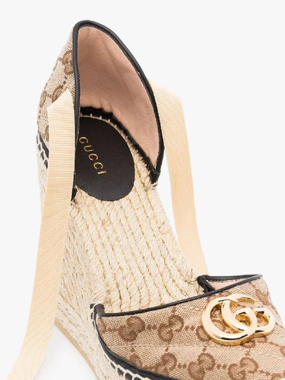 Shop Gucci Beige Pilar 85 Logo Espadrille Wedge Sandals In Neutrals