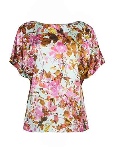 Shop St John Modern Floral Stretch-silk Top In Multi