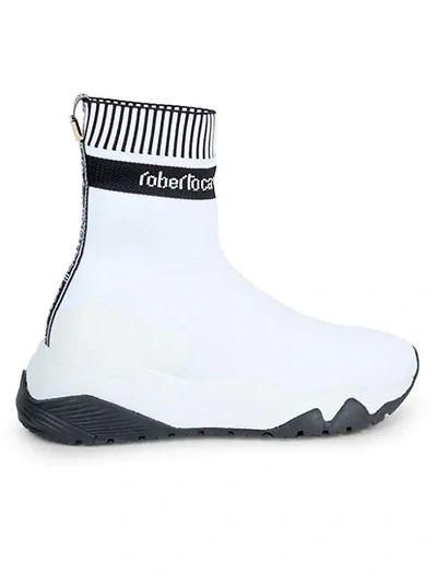 Shop Roberto Cavalli Sport Women's Logo High-top Sock Runners In Optic White