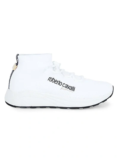Shop Roberto Cavalli Sport Knit Sock Runners In Optic White