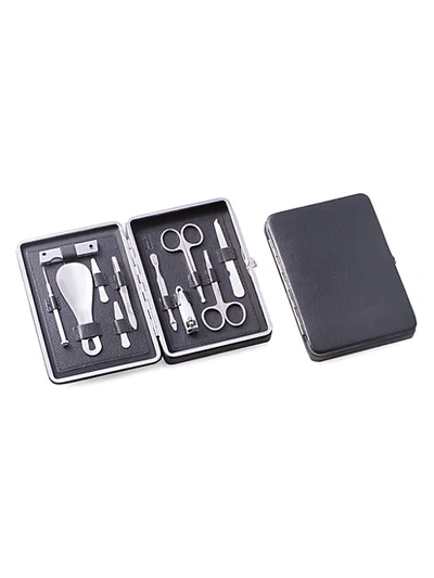 Shop Bey-berk 12-piece Leather Case, Stainless Steel Manicure & Multi-tool Set In Black