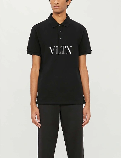 Shop Valentino Logo-print Cotton-jersey Polo Shirt In Black+white