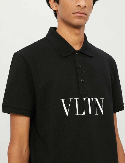 Shop Valentino Logo-print Cotton-jersey Polo Shirt In Black+white