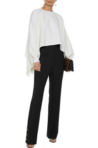 Shop Oscar De La Renta Button-detailed Wool-blend Twill Straight-leg Pants In Black