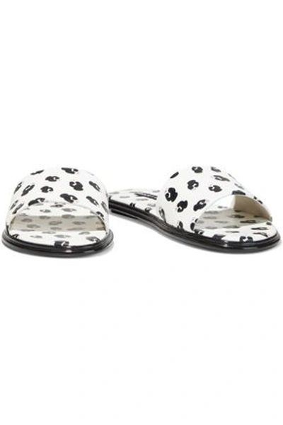 Shop Alice And Olivia Taleen Printed Leather Slides In White