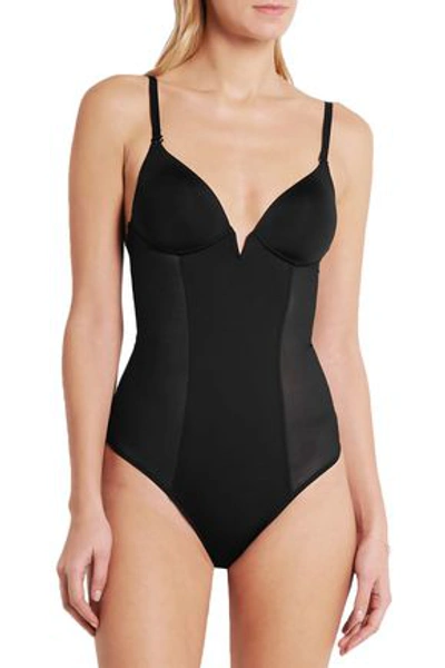 Shop Cosabella Underwired Stretch-satin And Mesh Thong Bodysuit In Black