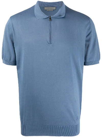 Shop Corneliani Zipped Polo Shirt In Blue