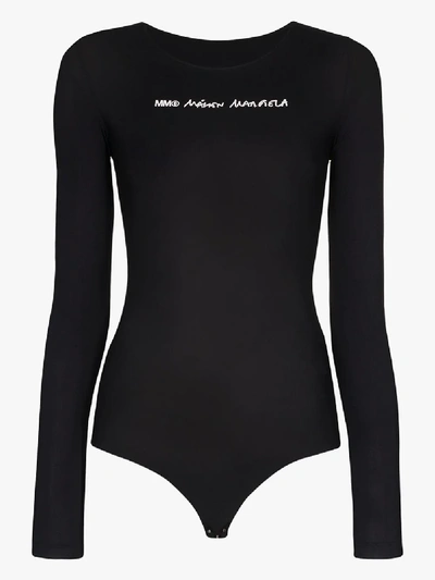 Shop Mm6 Maison Margiela Logo Print Bodysuit In Black