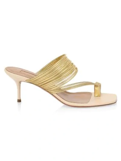 Shop Aquazzura Sunny Metallic Mules In Cream Gold