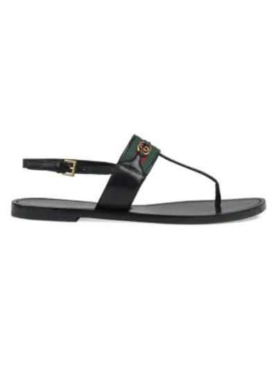 Shop Gucci Leather Thong Sandals With Web In Nero Black
