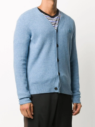 Shop Acne Studios Face Patch V-neck Cardigan In Blue