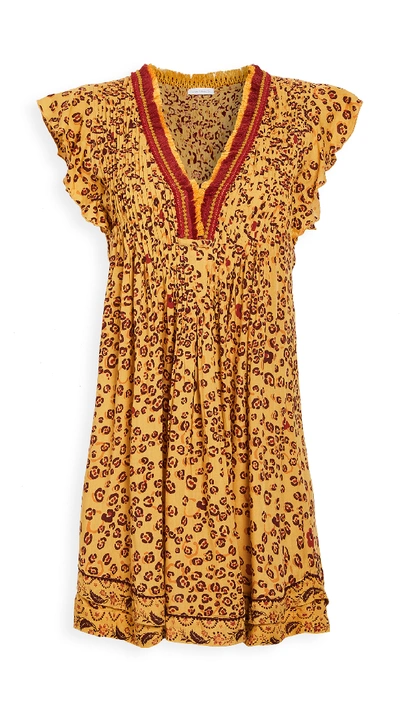 Shop Poupette St Barth Sasha Mini Dress In Yellow Leopard