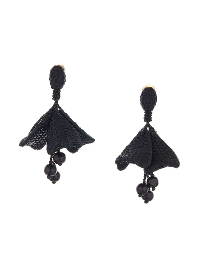 Shop Oscar De La Renta Impatiens Woven Earrings In Black