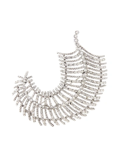 Shop Oscar De La Renta Leaf Crystal-embellished Brooch In Silver