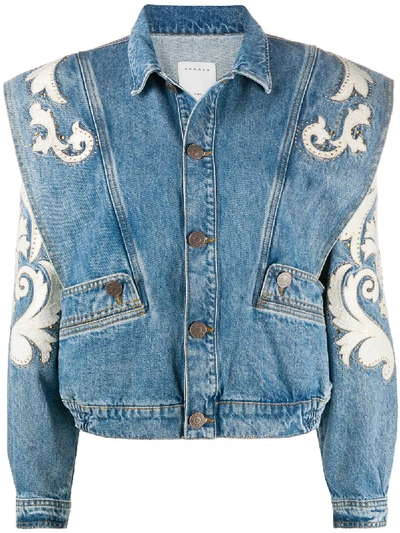 Sandro Denim Jacket With Patches & Rhinestones In Blue | ModeSens