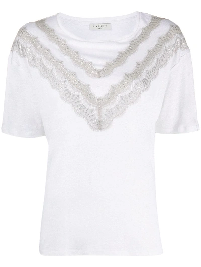 Shop Sandro Lamene Lace-embellished T-shirt In White