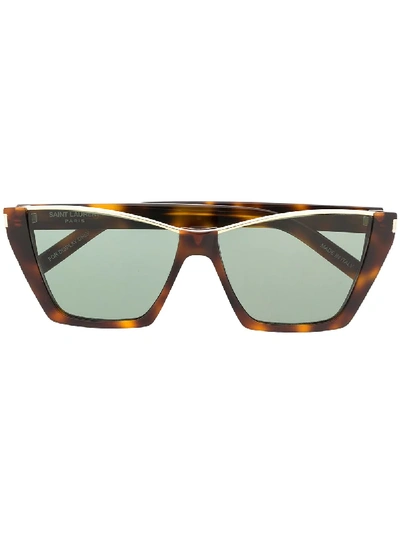 Shop Saint Laurent Kate Rectangular-frame Sunglasses In Brown