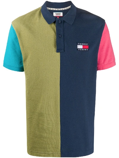 Shop Tommy Hilfiger Panelled Logo Polo Shirt In Blue