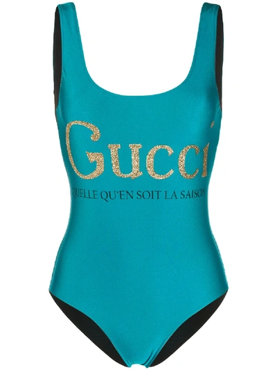 Shop Gucci Badeanzug Im Glitter-look In Blue