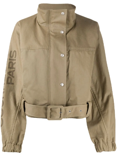 Shop Courrèges Belted Funnel-neck Jacket In Neutrals