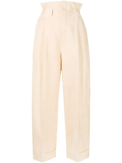 Shop Fendi Cinched High Waisted Trousers In Neutrals