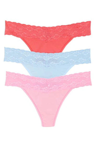 Shop Natori Bliss Perfection Lace Trim Thong In Tamale/ Pink/ Wht Ocean Mist