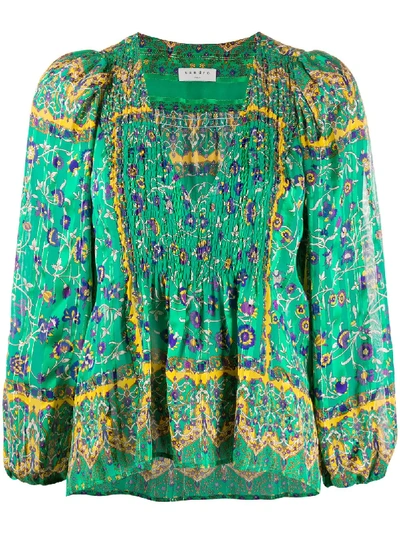 Shop Sandro Bluse Mit Blumen-print In Green