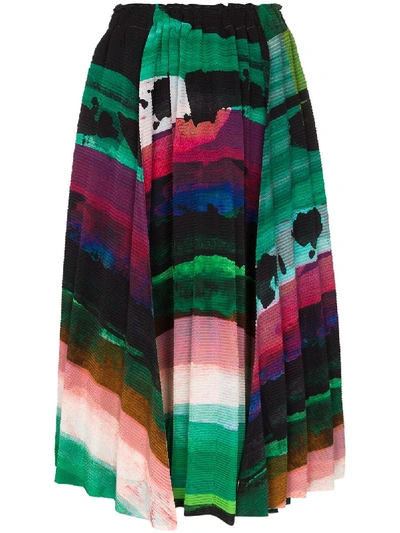 Shop Issey Miyake Graphic-print Plissé Midi Skirt In Green