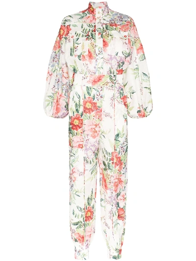 Shop Zimmermann Bellitude Floral-print Jumpsuit In Red